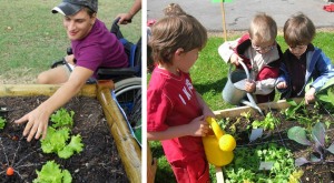 bambini disabili in carrozina coltivano orto