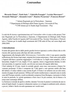 pubblicazione centranthus Istituto regionale per la floricoltura Sanremo, dipartimento biologia piante agrarie Università di Pisa, CNR Istituto studio ecosistemi Pisa